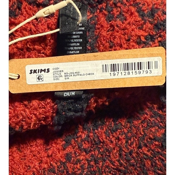 SKIMS Cozy Jogger Pants Brick Buffalo Check Lounge Wear S/M Oversized NEW - Picture 3 of 5